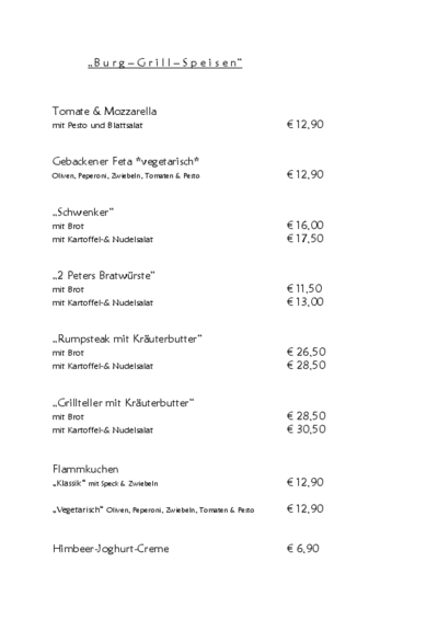 Burg-Grill-Speisen